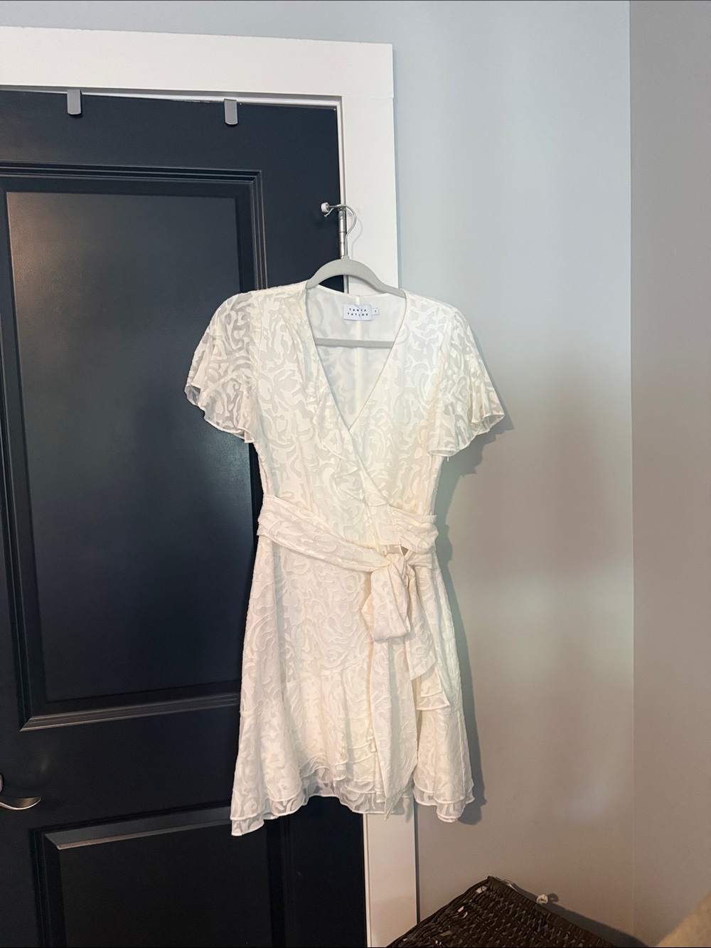 Tanya Taylor Bianka White Floral Wrap Mini Dress with Tie Waist